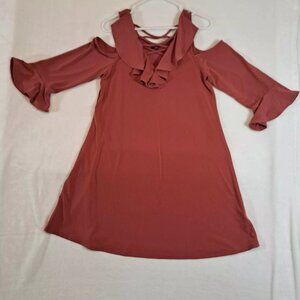 Spense Womens Blouse Size M 3/4 Sleeve Ruffle‎ Sleeve cut out Pink